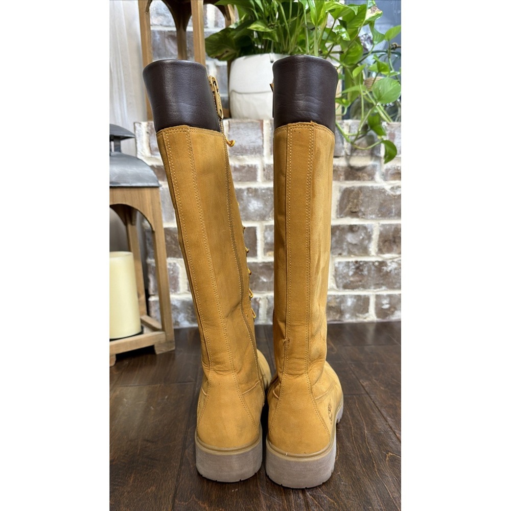 Timberland Women's Tall Lace Up Boots Wheat Tan Leather Size 8.5 - Picture 3 of 16